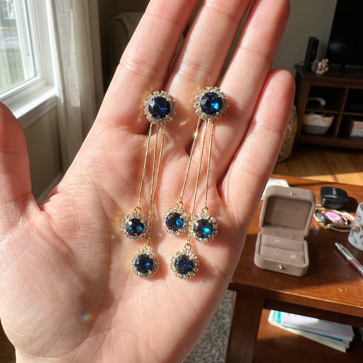 ⚡ 90% OFF Flash Sale-The Royal Sapphire: Moissanite Chandelier Drop Earrings