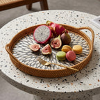 Oval Woven Rattan and Shell Sunburst Tray