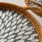 Oval Woven Rattan and Shell Sunburst Tray