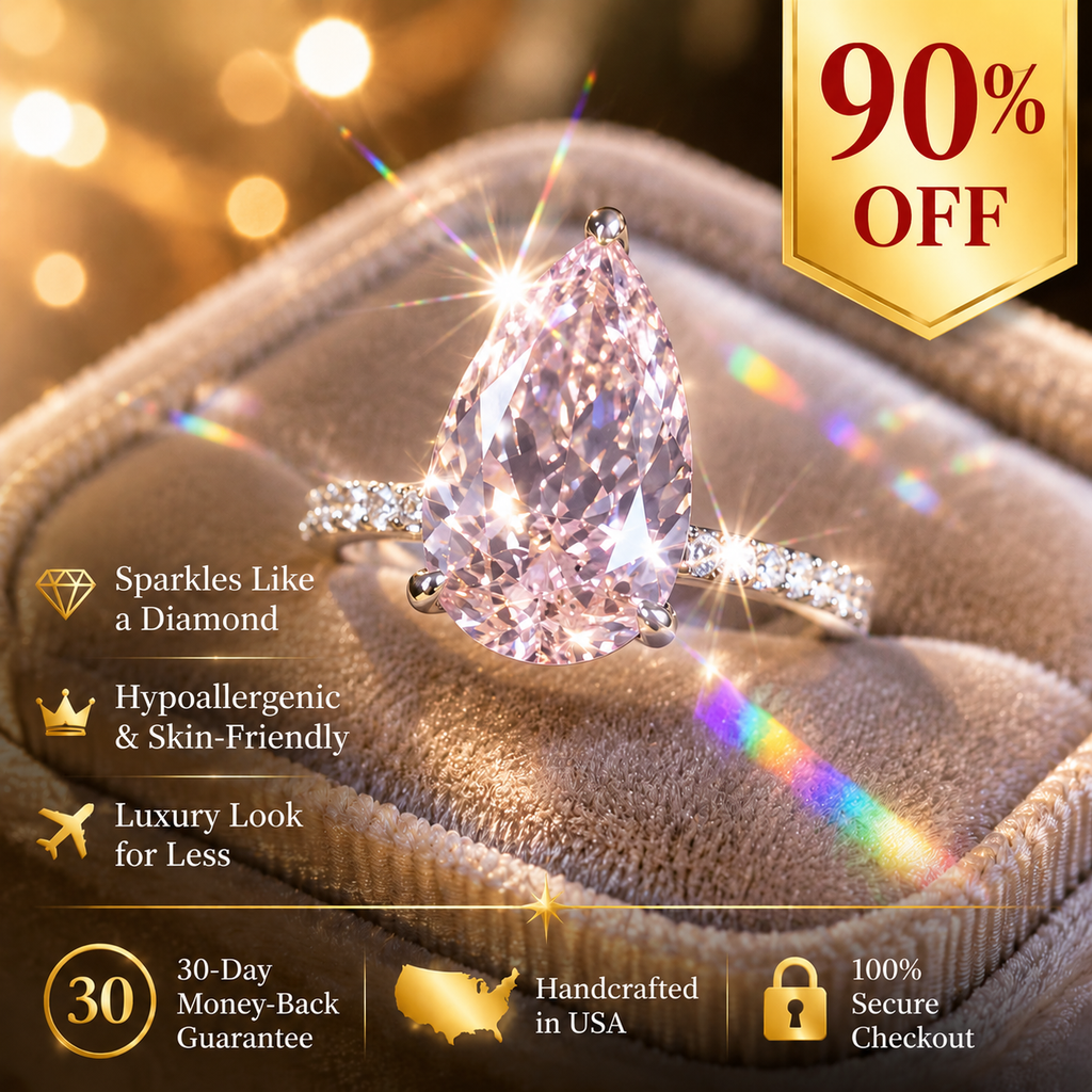 ⚡ 90% OFF Flash Sale: Timeless Pink Teardrop Moissanite Ring