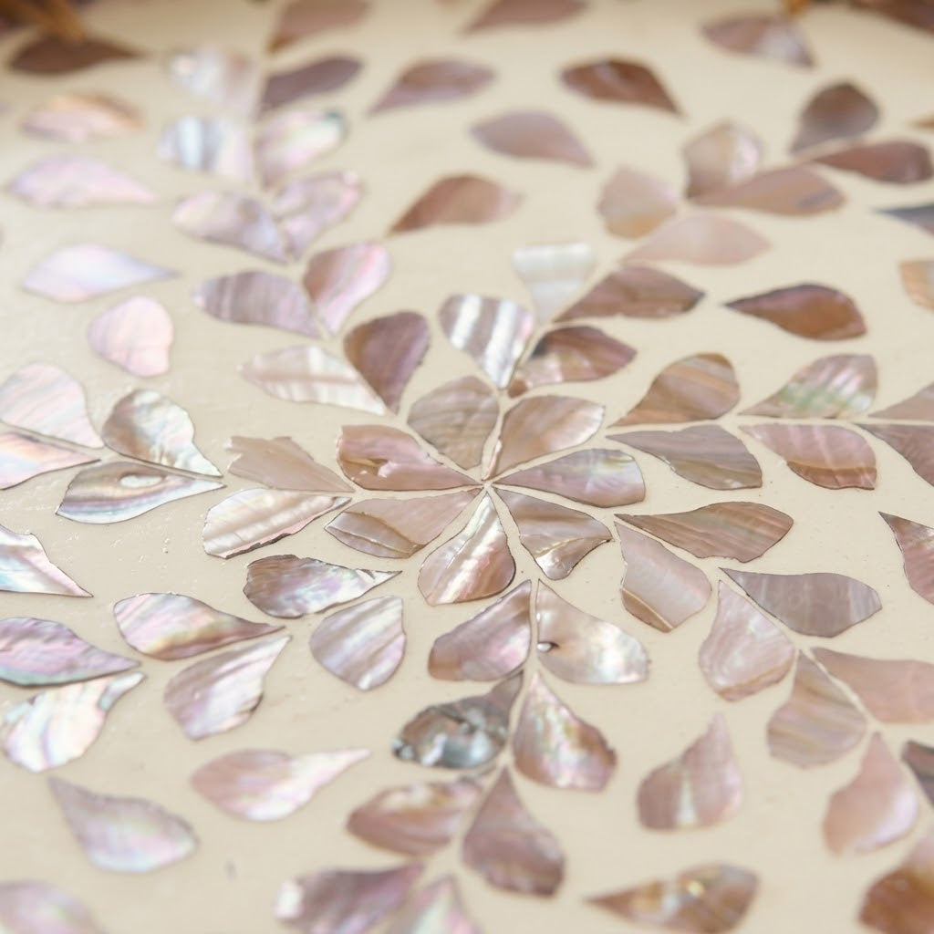 Artisanal Woven Rattan and Blush Capiz Shell Tray