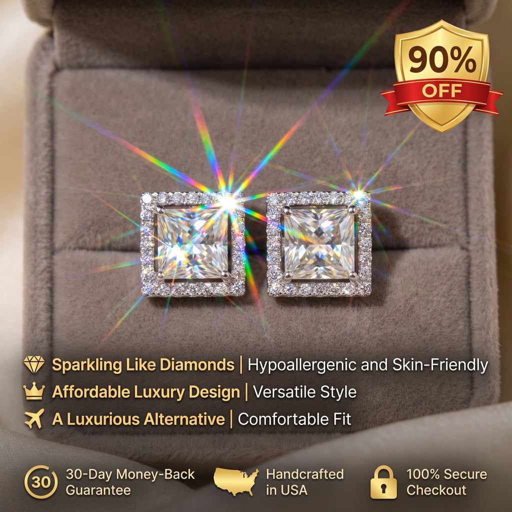 ⚡ 90% OFF Flash Sale: The Timeless Elegance: Classic Princess Cut Moissanite Halo Studs