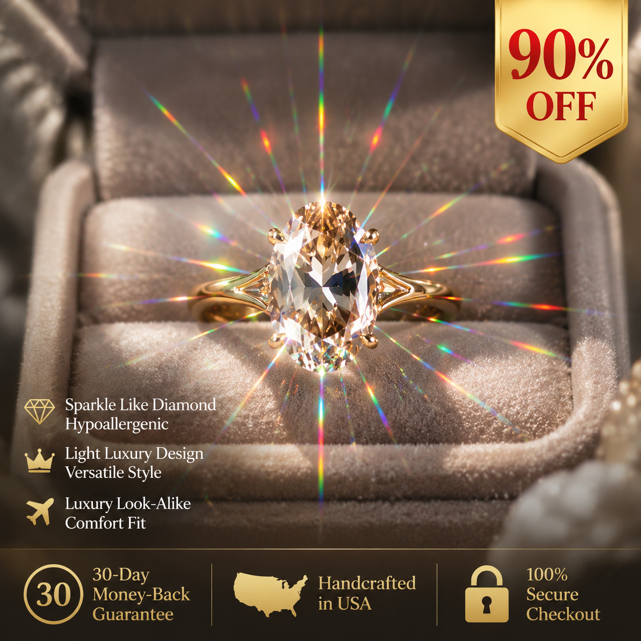 ⚡ 90% OFF Flash Sale: Light Luxury Oval Moissanite Ring | Versatile Style