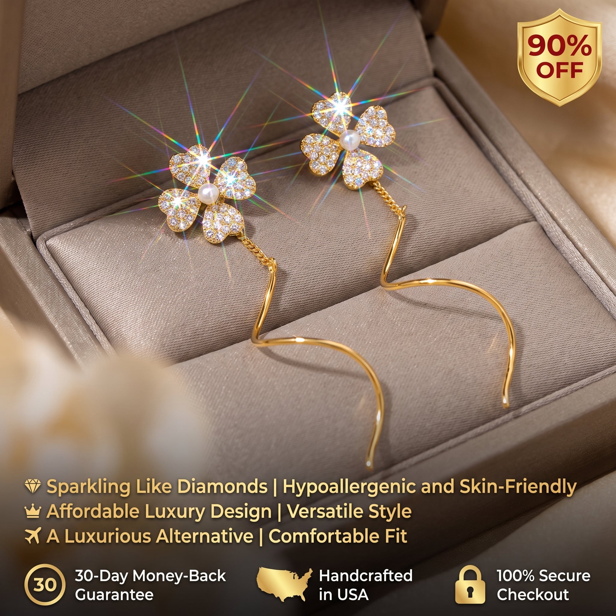 ⚡ 90% OFF Flash Sale-The Lucky Blossom: Moissanite & Pearl Spiral Drop Earrings