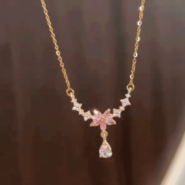 ⚡ 90% OFF Flash Sale: The Blooming Grace: Moissanite Floral & Pear-Drop Necklace