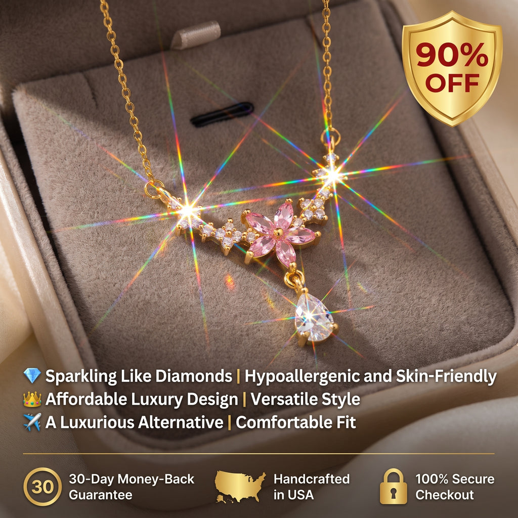 ⚡ 90% OFF Flash Sale: The Blooming Grace: Moissanite Floral & Pear-Drop Necklace