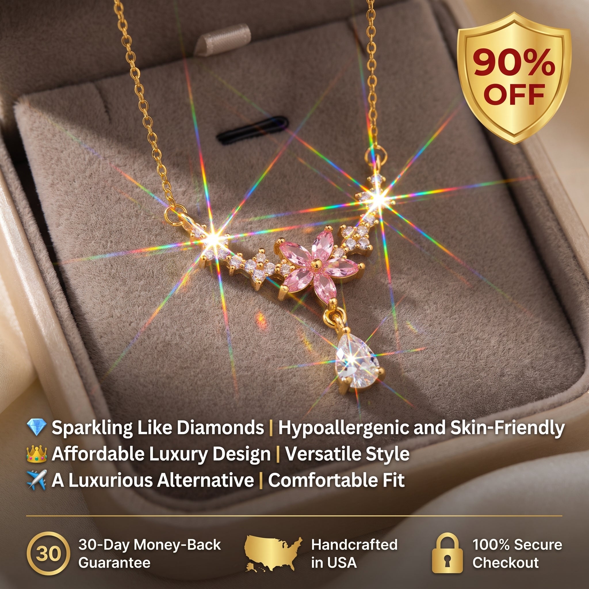 ⚡ 90% OFF Flash Sale: The Blooming Grace: Moissanite Floral & Pear-Drop Necklace