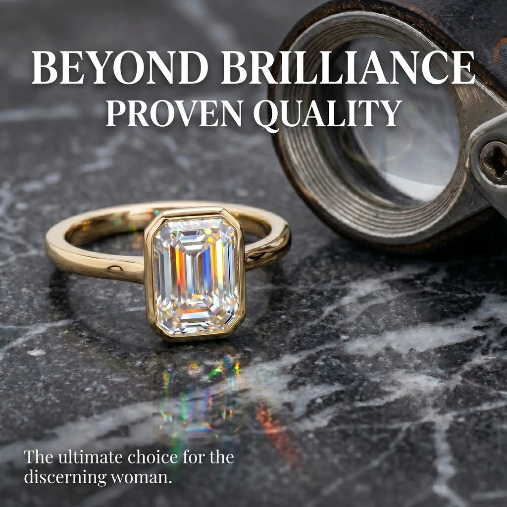 🚨 LAST DAY 90% OFF-2CT Emerald Cut Premium Moissanite Ring - 18K Gold Plated Bezel Setting