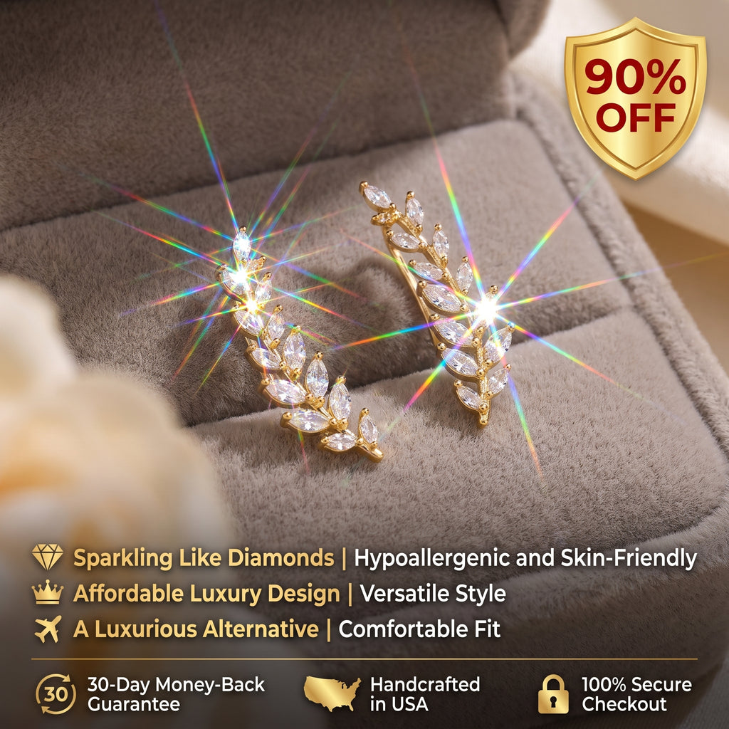 🔥 90% OFF Flash Sale: The Laurel Climber: Moissanite Leaf Ear Crawlers