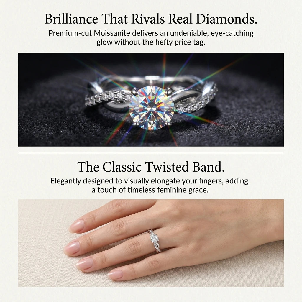 🚨 LAST DAY 90% OFF- Premium 2ct Moissanite Travel Ring - Classic Twisted Band (Passes Diamond Tester)