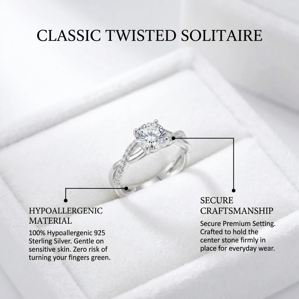 🚨 LAST DAY 90% OFF- Premium 2ct Moissanite Travel Ring - Classic Twisted Band (Passes Diamond Tester)