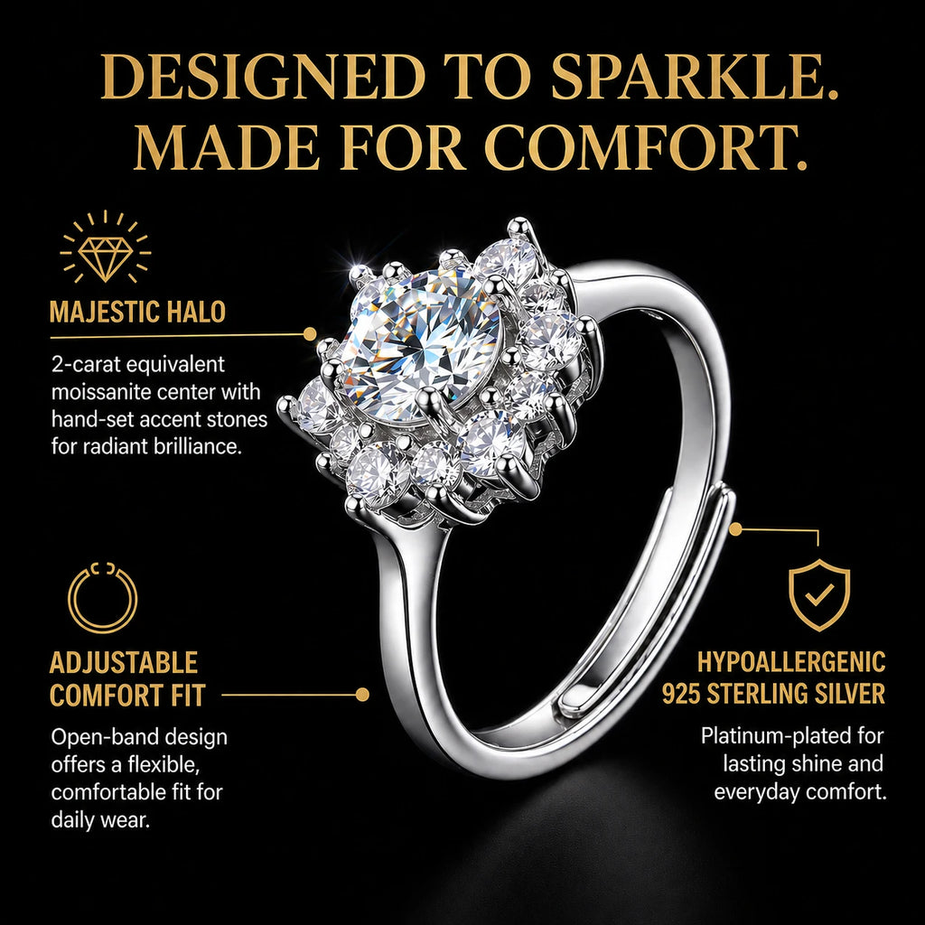 🔥Today Only: 90% OFF-2-Carat Moissanite Sunflower Halo Adjustable Ring