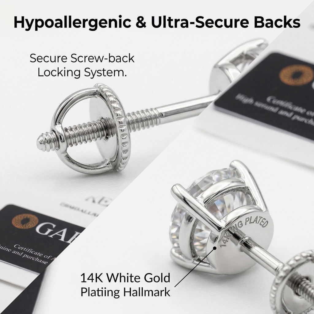 1-6.00 CTW Classic Round Lab-Created Diamond Stud Earrings - Secure 4-Prong & Hypoallergenic-Last Day Sale🔥90% OFF
