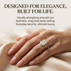 🚨 LAST DAY 90% OFF-2CT Emerald Cut Premium Moissanite Ring - 18K Gold Plated Bezel Setting