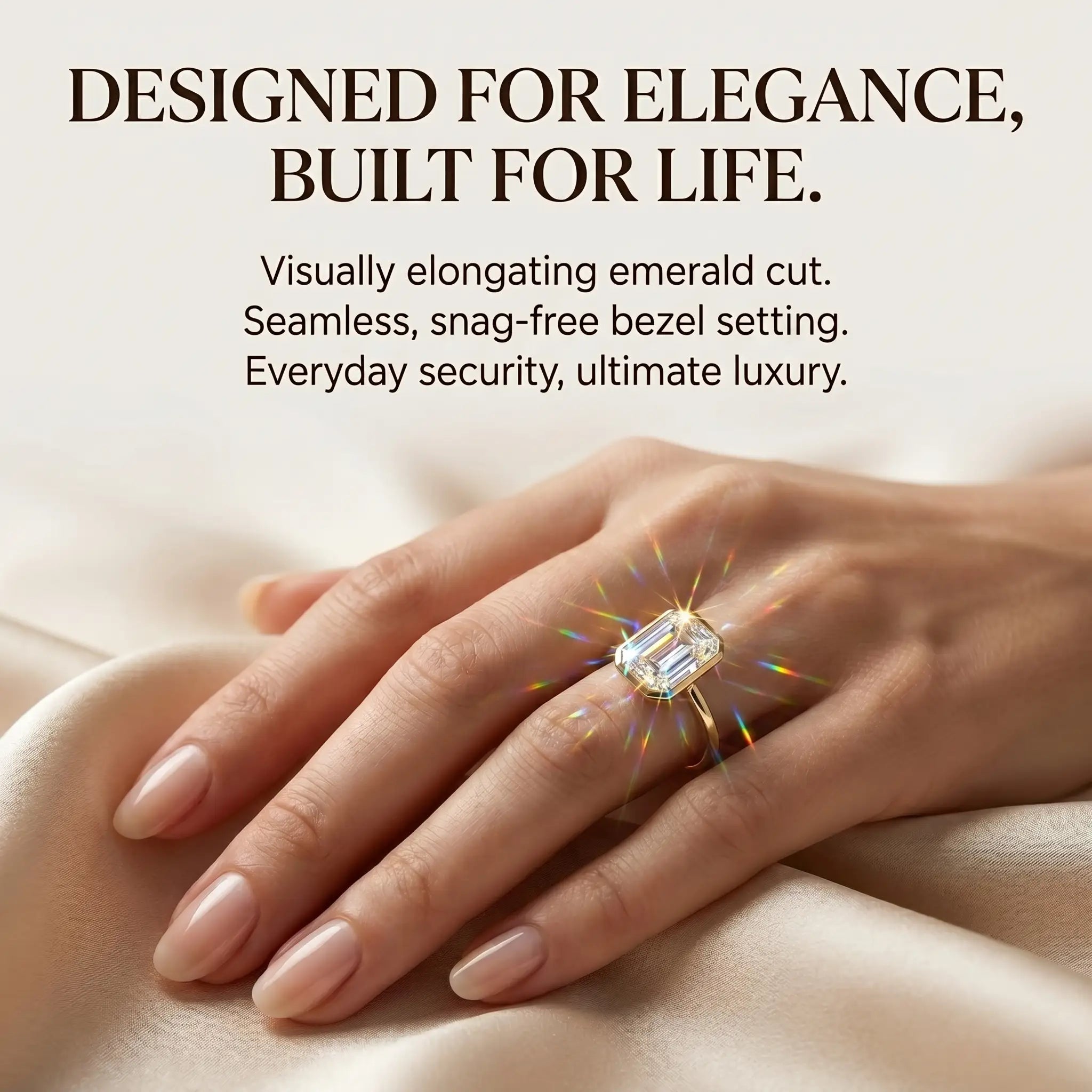 🚨 LAST DAY 90% OFF-2CT Emerald Cut Premium Moissanite Ring - 18K Gold Plated Bezel Setting