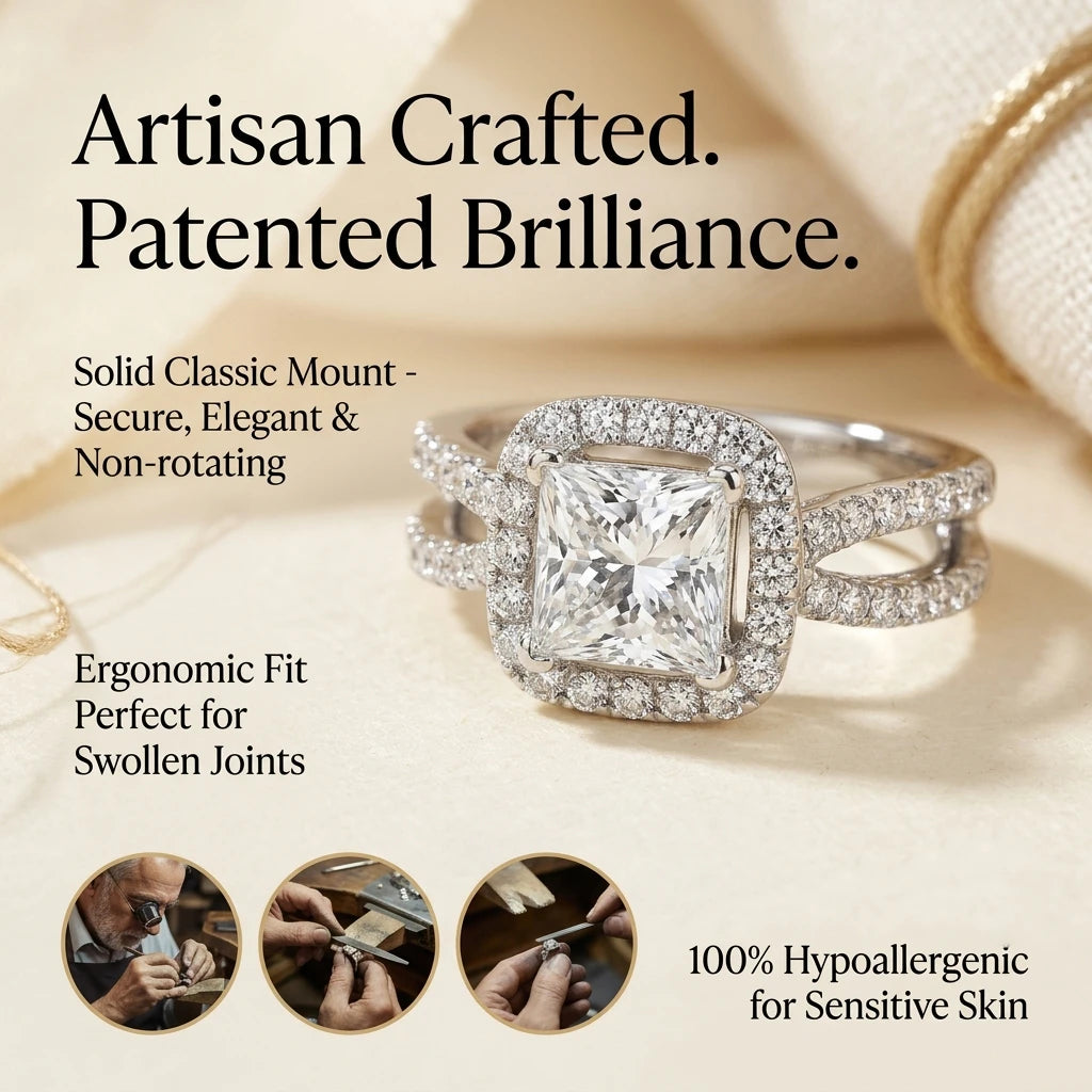 🔥 LAST DAY 90% OFF: Halo Brilliance Travel-Safe Flawless Moissanite Classic Cushion Halo Ring in 925 Sterling Silver