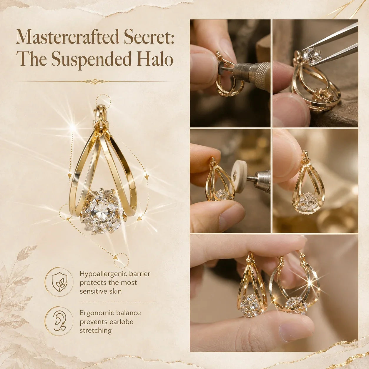 🔥🔥 LAST DAY 90% OFF: 1-Second Easy-Snap VVS1 Flawless Moissanite Suspended Hoop Earrings in Triple 14K Gold over 925 Silver