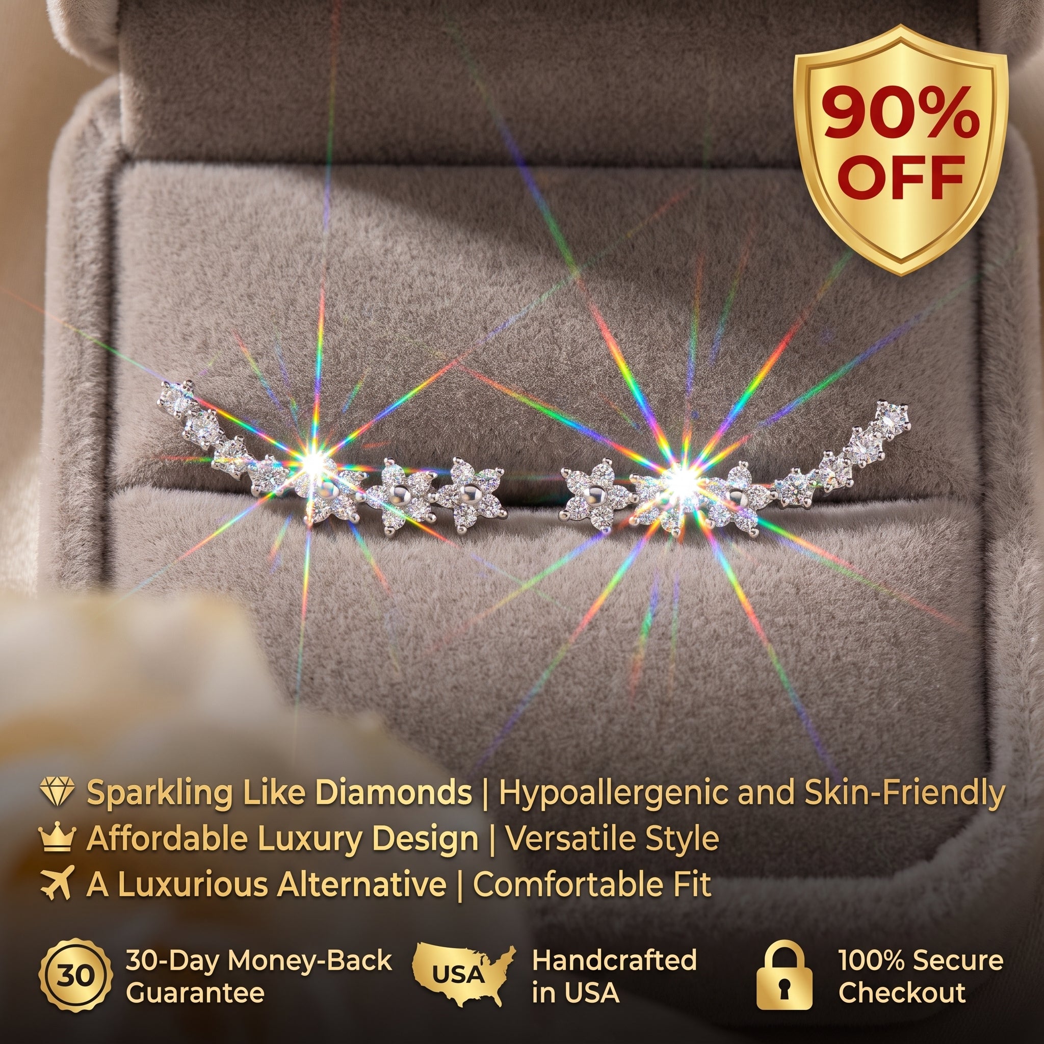 🔥90% OFF Flash Sale-The Starlight Blossom: Moissanite Floral Ear Climbers