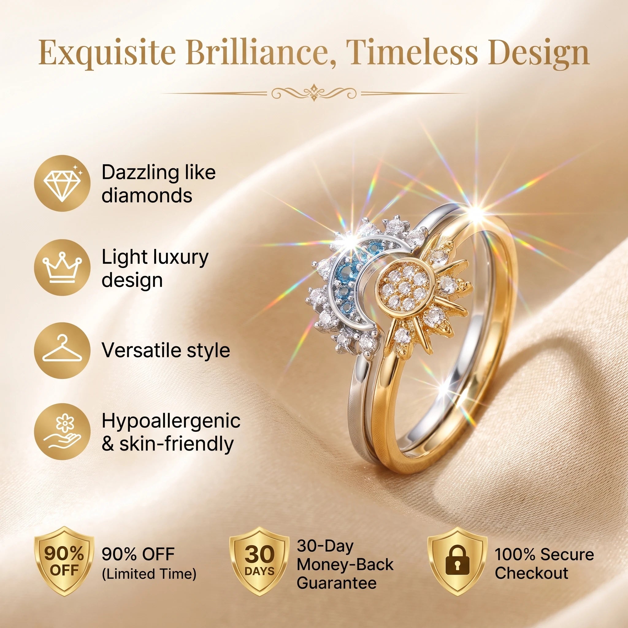 ⚡ 90% OFF Flash Sale: Eternal Harmony Sun & Moon Ring Set