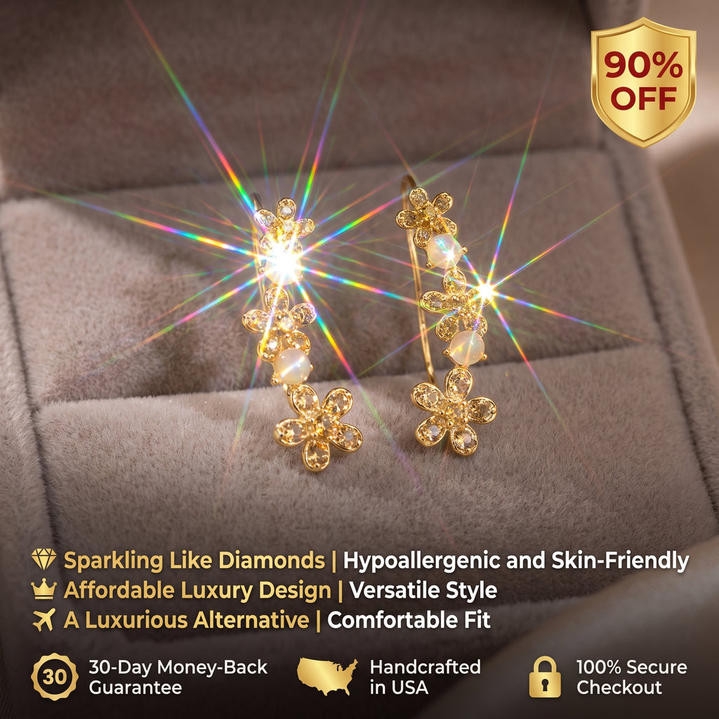 ⚡ 90% OFF Flash Sale-The Golden Blossom: Moissanite & Luminous Pearl Curved Earrings