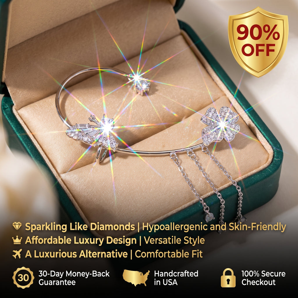 🔥 90% OFF Flash Sale: The Enchanted Flora: Moissanite Butterfly & Clover Ear Wrap