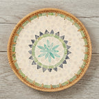Artisanal Woven Rattan and White Shell Sunburst Tray