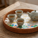 Artisanal Woven Rattan and Coastal Fish Shell Mosaic Tray