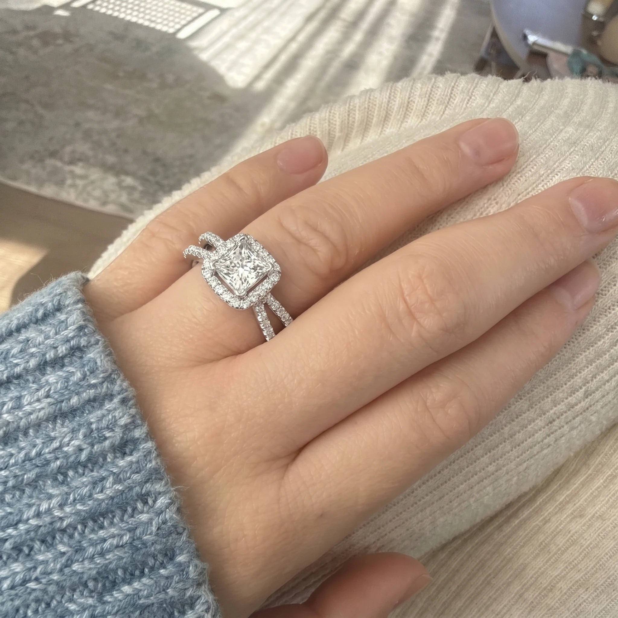 🔥 LAST DAY 90% OFF: Halo Brilliance Travel-Safe Flawless Moissanite Classic Cushion Halo Ring in 925 Sterling Silver