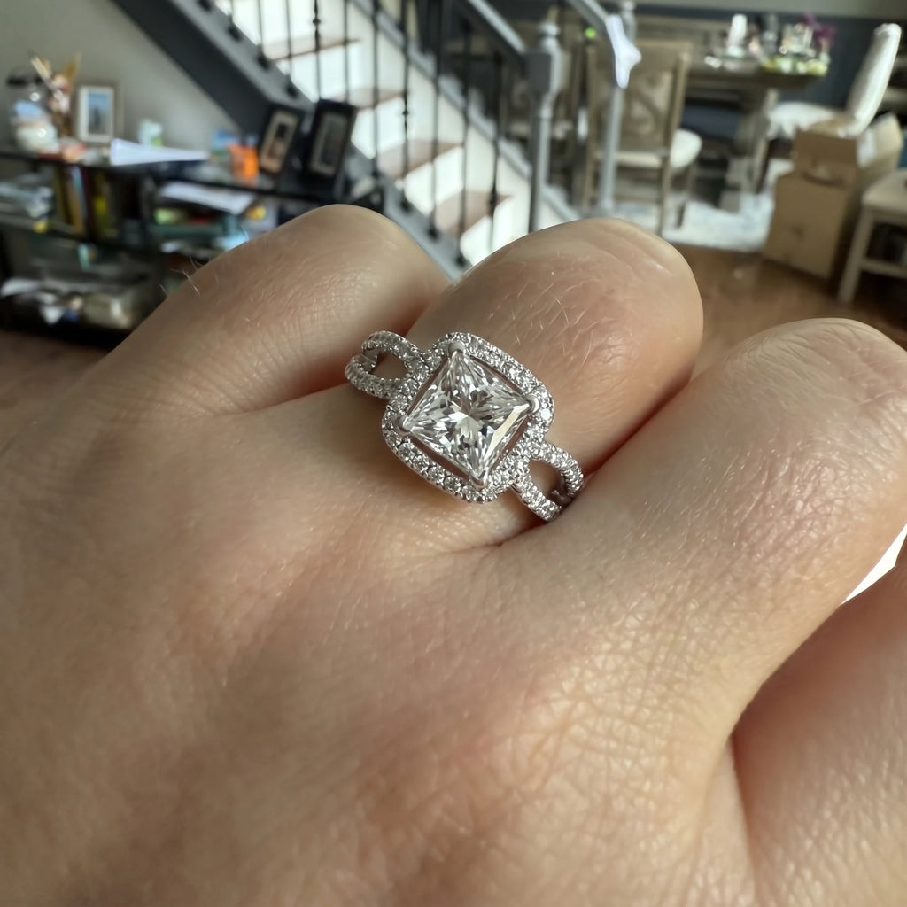 🔥 LAST DAY 90% OFF: Halo Brilliance Travel-Safe Flawless Moissanite Classic Cushion Halo Ring in 925 Sterling Silver
