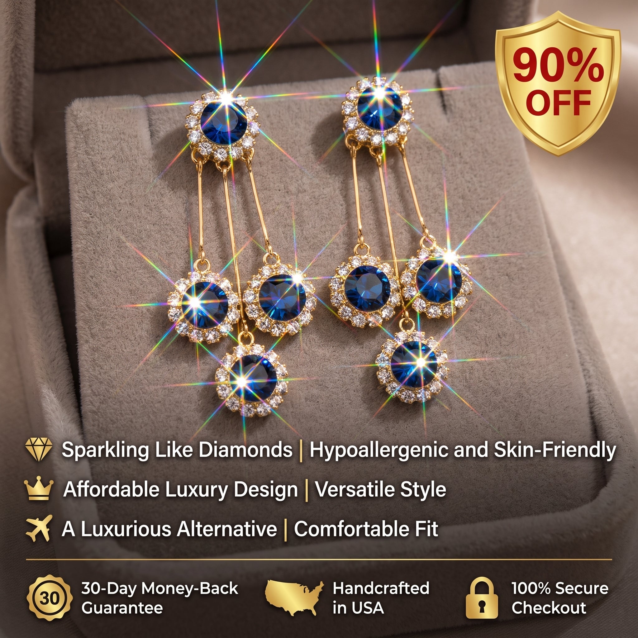 ⚡ 90% OFF Flash Sale-The Royal Sapphire: Moissanite Chandelier Drop Earrings