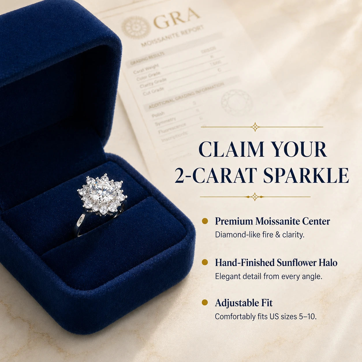 🔥Today Only: 90% OFF-2-Carat Moissanite Sunflower Halo Adjustable Ring