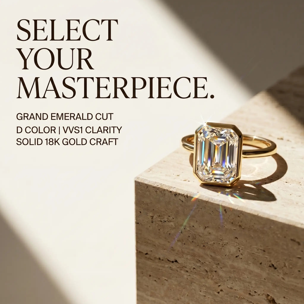 🚨 LAST DAY 90% OFF-2CT Emerald Cut Premium Moissanite Ring - 18K Gold Plated Bezel Setting