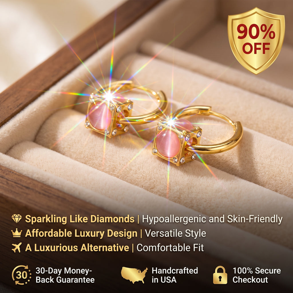 🔥90% OFF Flash Sale: The Blush Aura: Moissanite & Pink Cube Hoop Earrings