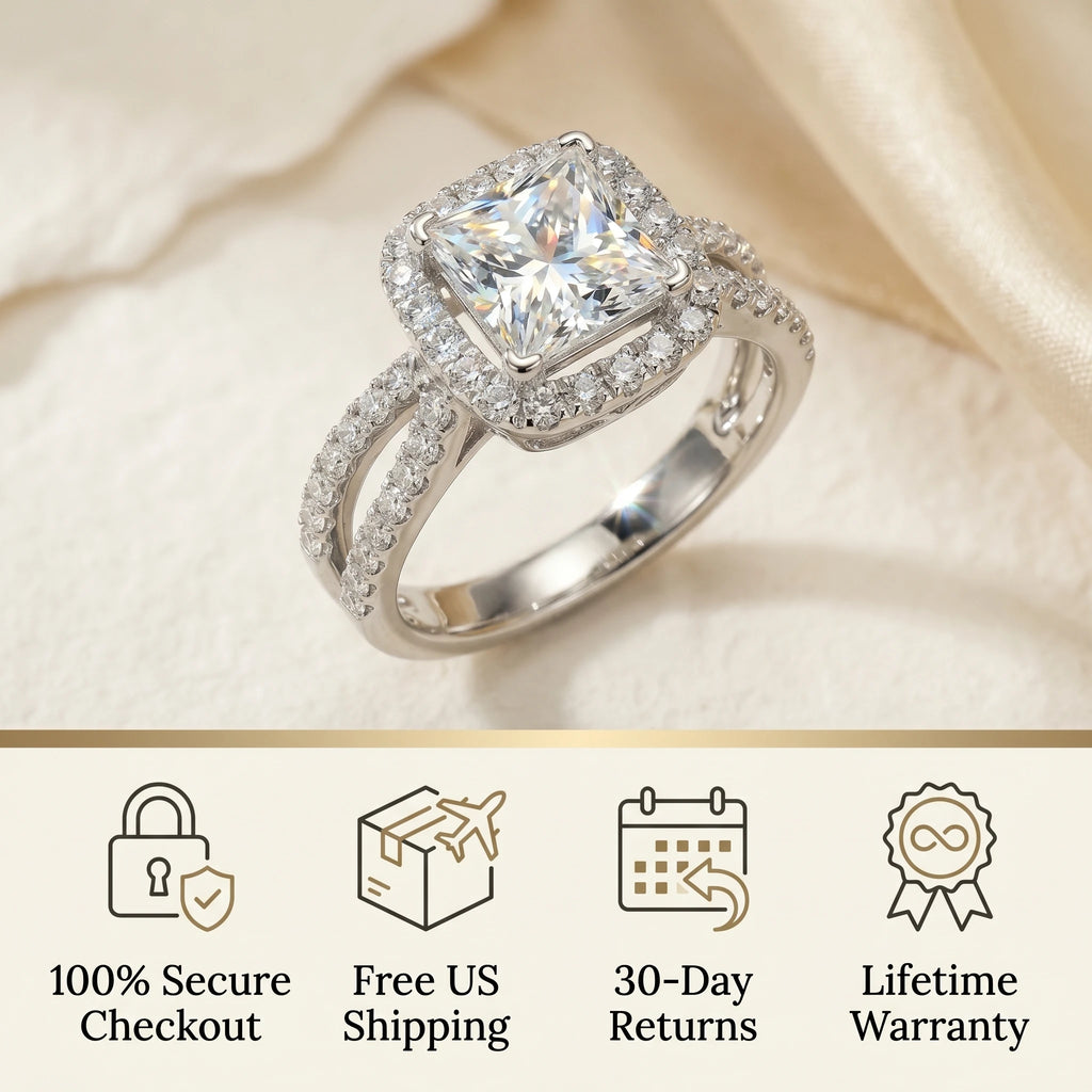 🔥 LAST DAY 90% OFF: Halo Brilliance Travel-Safe Flawless Moissanite Classic Cushion Halo Ring in 925 Sterling Silver