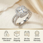 🔥 LAST DAY 90% OFF: Halo Brilliance Travel-Safe Flawless Moissanite Classic Cushion Halo Ring in 925 Sterling Silver