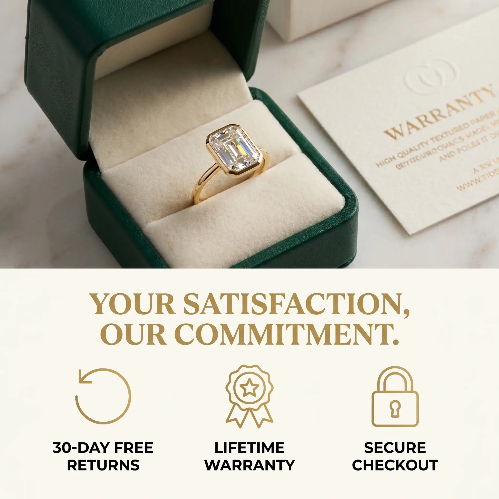 🚨 LAST DAY 90% OFF-2CT Emerald Cut Premium Moissanite Ring - 18K Gold Plated Bezel Setting