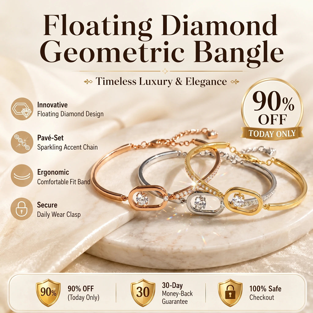 🔥 LAST DAY 90% OFF : Floating Diamond Geometric Bangle – Timeless Luxury &amp; Kinetic Brilliance