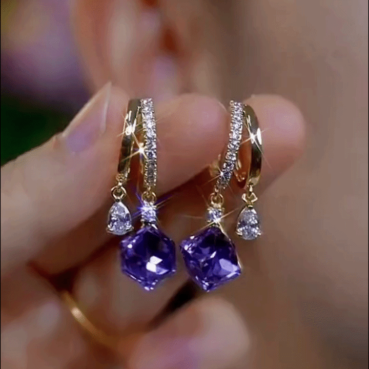 ⚡ 90% OFF Flash Sale: The Amethyst Prism: Moissanite & Hexagon Drop Huggie Earrings