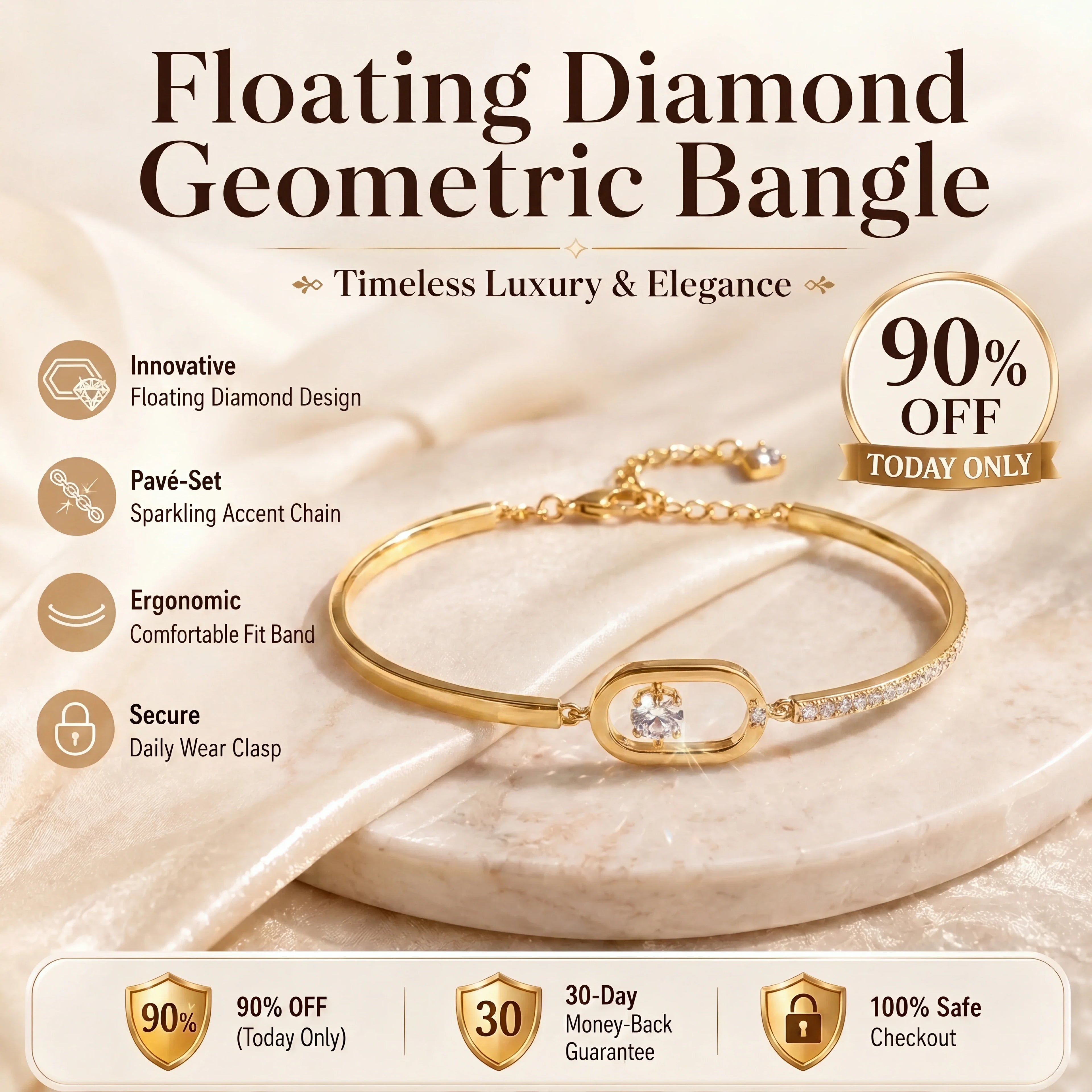 🔥 LAST DAY 90% OFF : Floating Diamond Geometric Bangle – Timeless Luxury &amp; Kinetic Brilliance