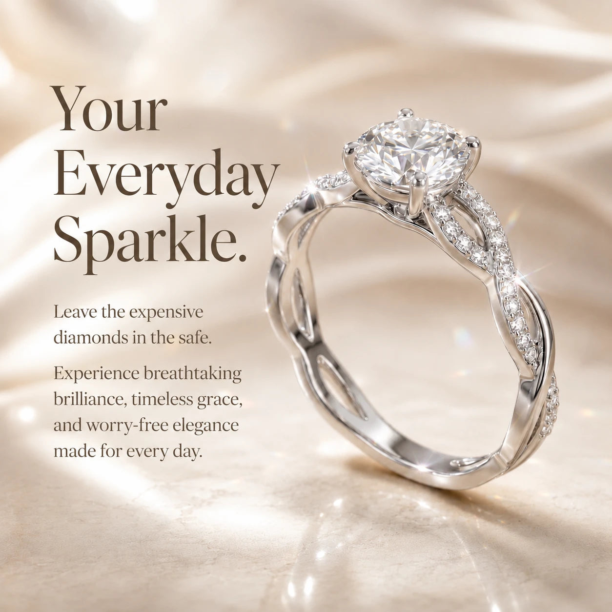 🚨 LAST DAY 90% OFF- Premium 2ct Moissanite Travel Ring - Classic Twisted Band (Passes Diamond Tester)