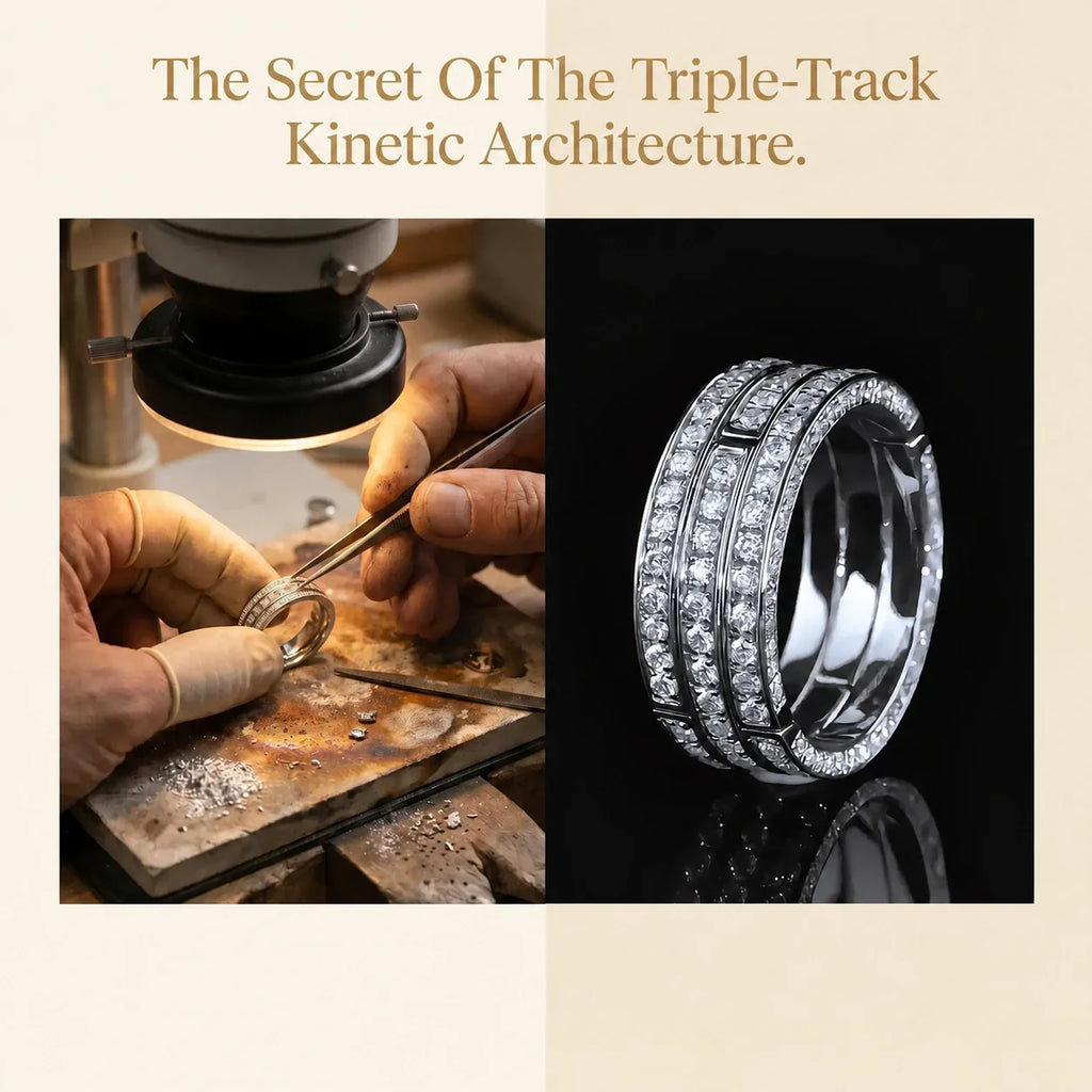 🔥 LAST DAY 90% OFF: Kinetic Foldable Triple-Track Quiet Luxury Moissanite Eternity Magic Ring in Solid 925 Pure Silver