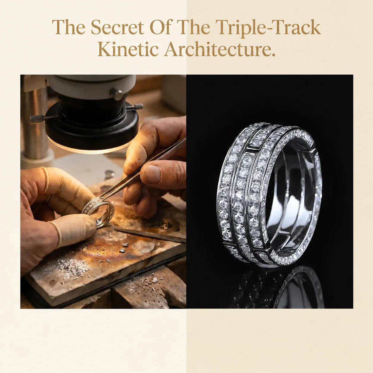🔥 LAST DAY 90% OFF: Kinetic Foldable Triple-Track Quiet Luxury Moissanite Eternity Magic Ring in Solid 925 Pure Silver