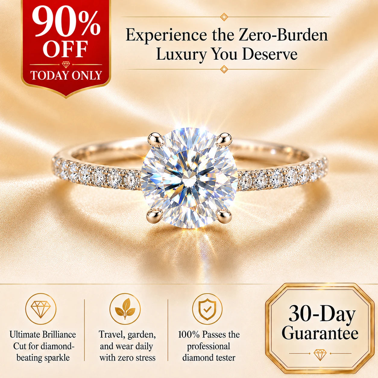 🔥 LAST DAY 90% OFF: Ultimate Brilliance Cut Travel-Safe Flawless 3-Carat Round Hidden Halo Moissanite Ring in 14K White Gold
