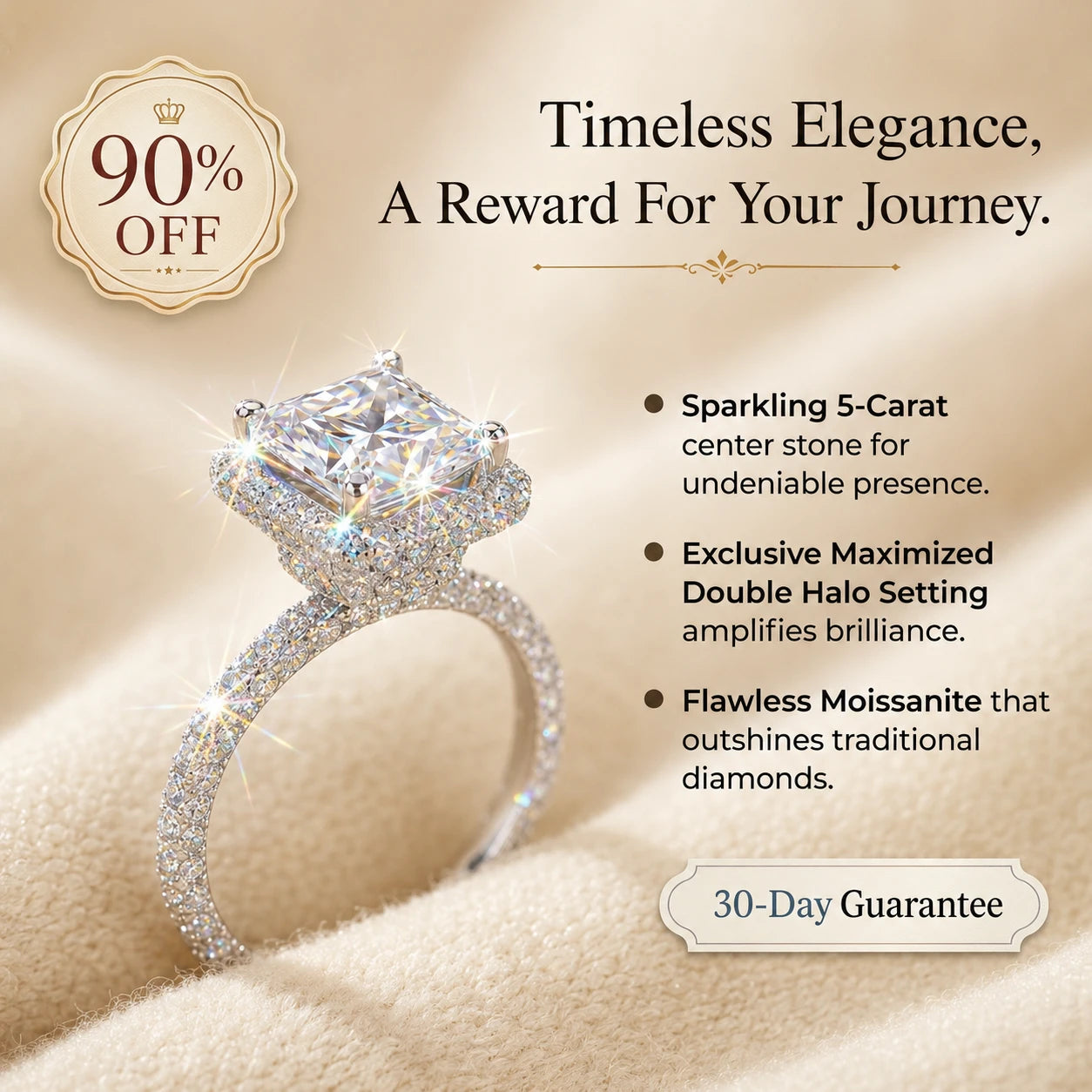 🔥 LAST DAY 90% OFF: Timeless Maximized Double Halo Flawless 5-Carat Moissanite Ring in 18K White Gold Plated