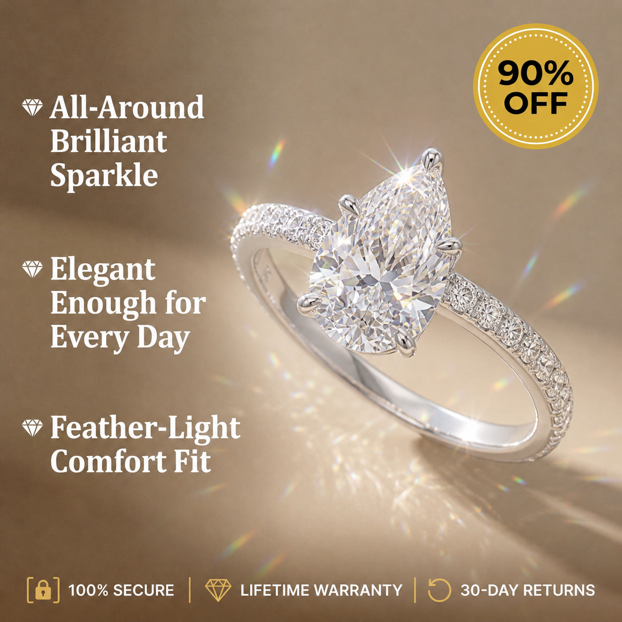 🔥Limited Time 90% Off- The Flawless Pear-Cut Solitaire | Premium Diamond Alternative