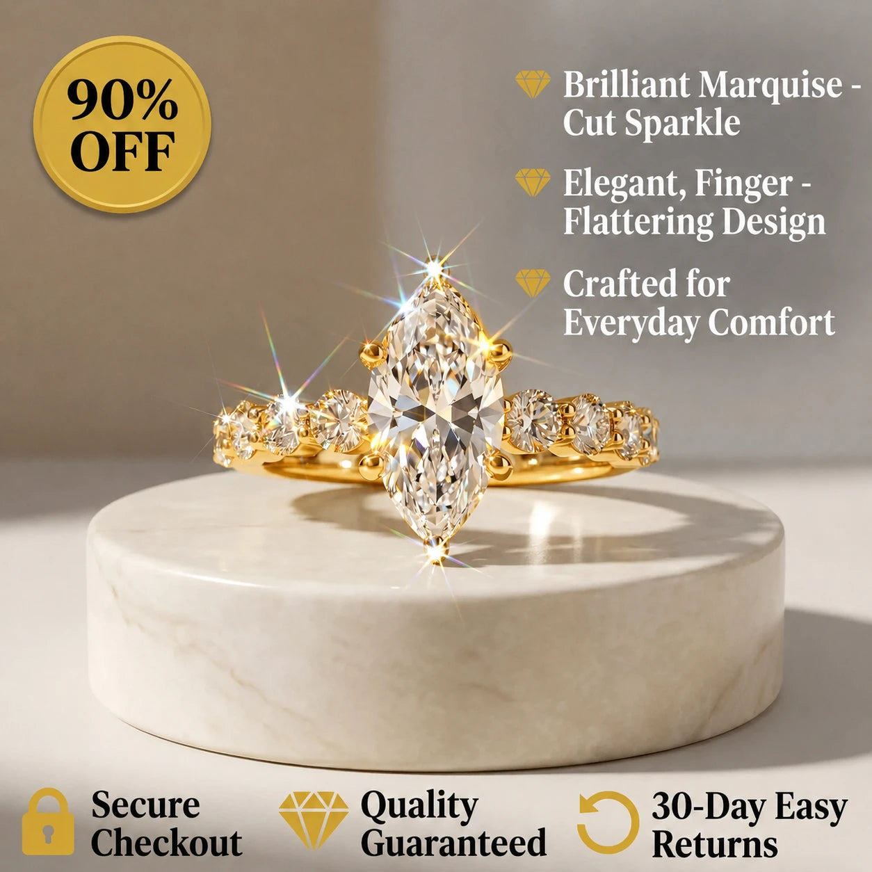 🔥 Last Day Flash Sale — Premium 2-Carat Marquise Moissanite Ring | 90% OFF 🔥