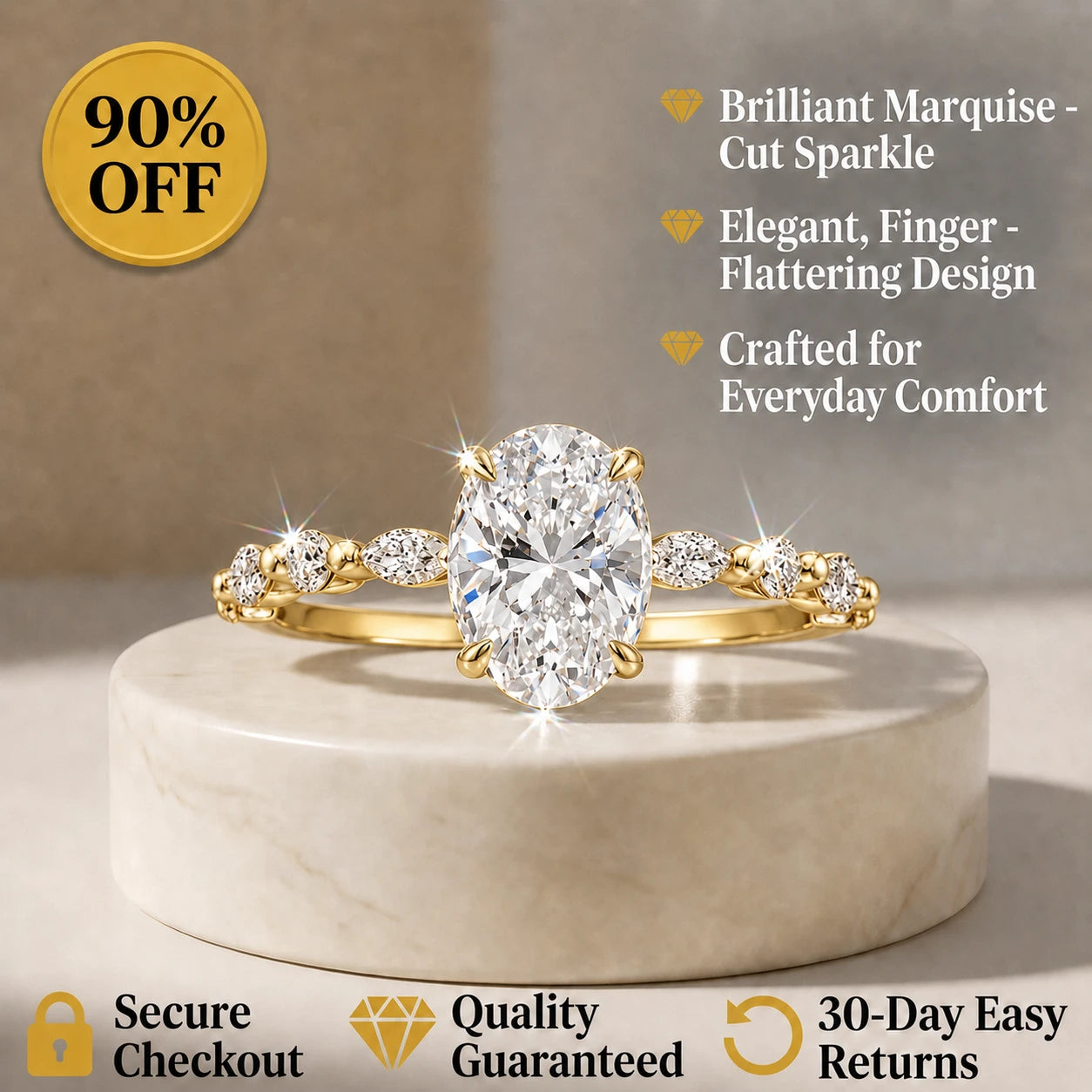 🔥 Last Day Flash Sale — Premium 2-Carat Marquise Moissanite Ring | 90% OFF 🔥