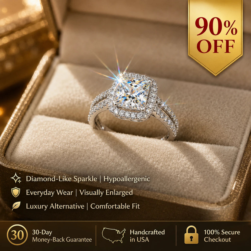 🔥 LAST DAY 90% OFF: Halo Brilliance Travel-Safe Flawless Moissanite Classic Cushion Halo Ring in 925 Sterling Silver