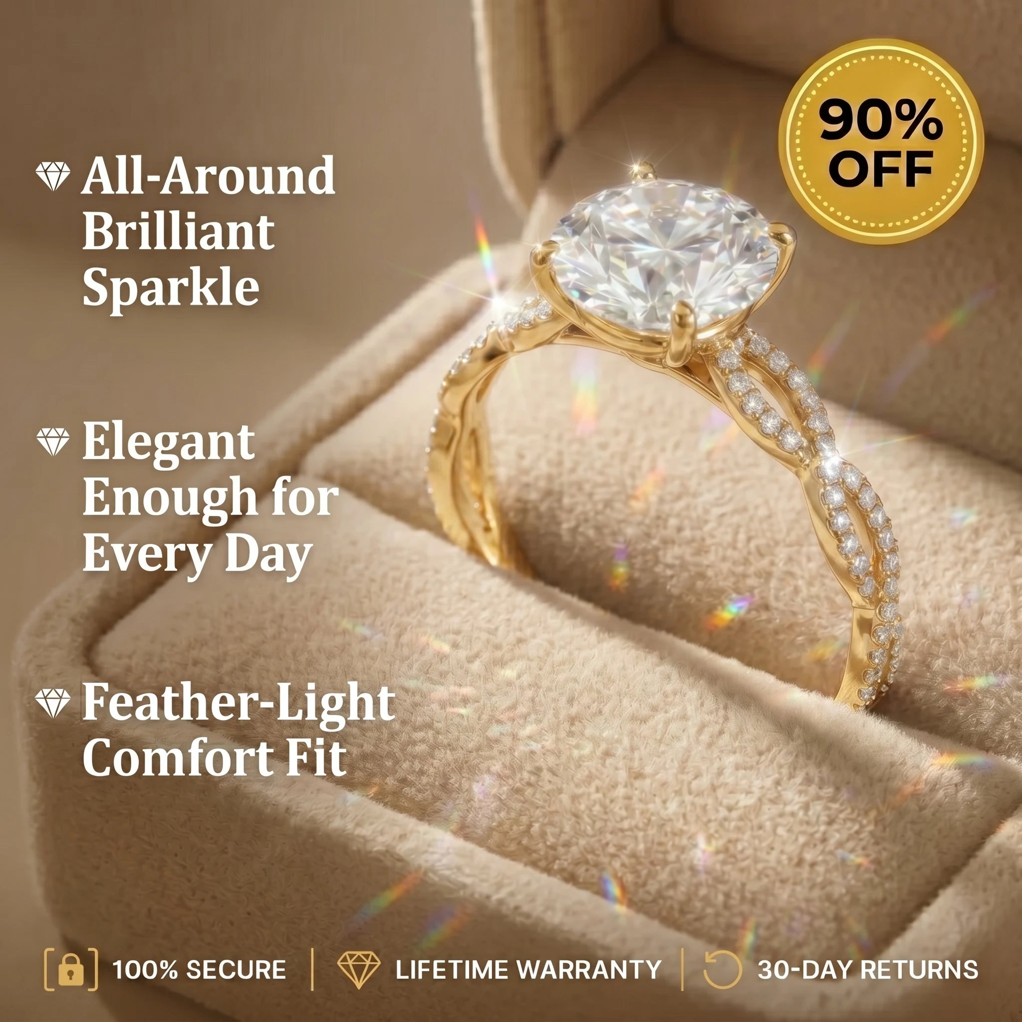 🚨 LAST DAY 90% OFF- Premium 2ct Moissanite Travel Ring - Classic Twisted Band (Passes Diamond Tester)