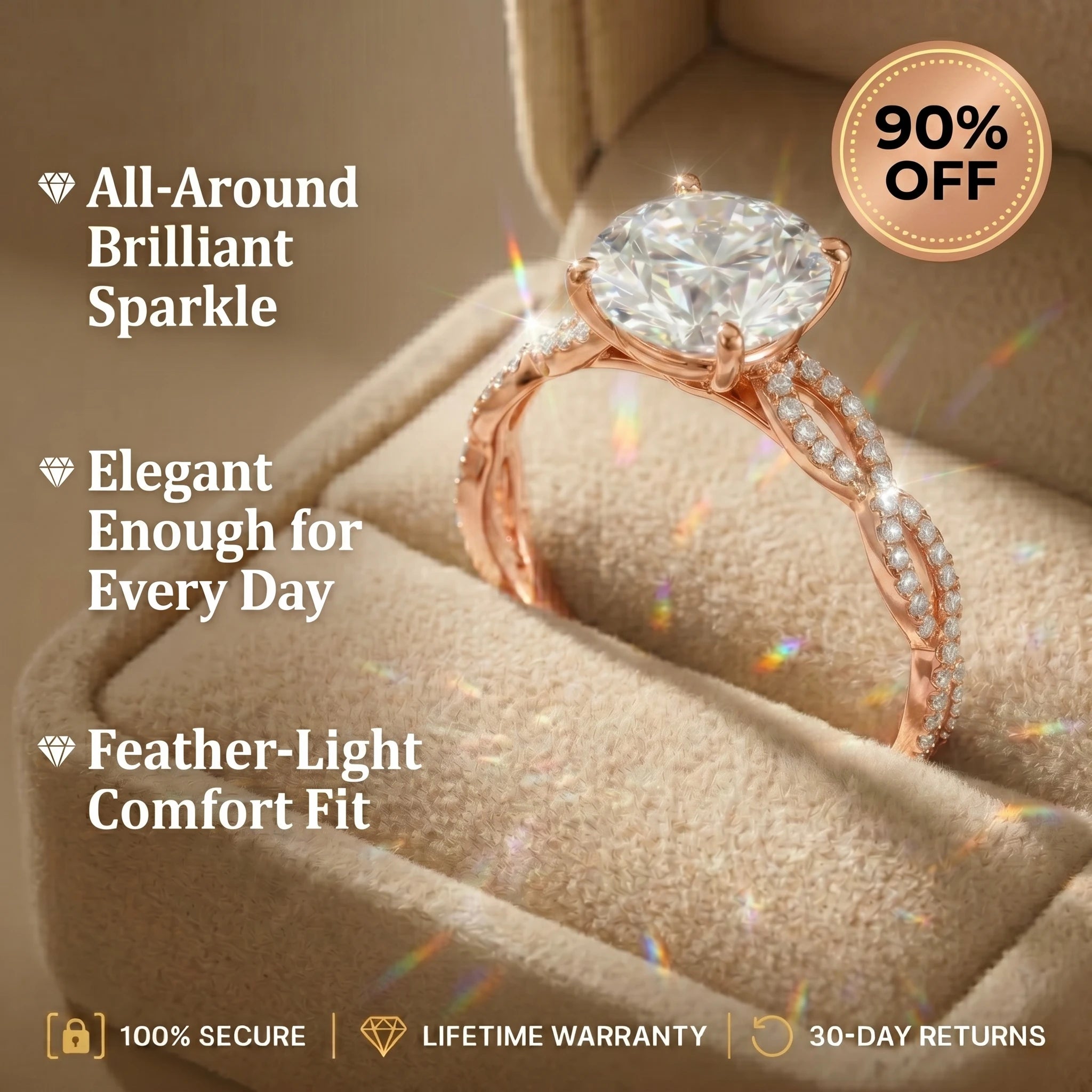 🚨 LAST DAY 90% OFF- Premium 2ct Moissanite Travel Ring - Classic Twisted Band (Passes Diamond Tester)